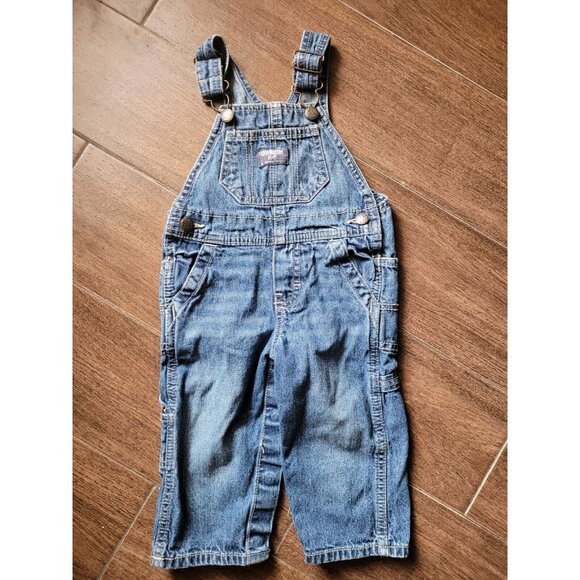 Vintg Oshkosh B’Gosh Toddler Denim overalls Vestback 12 Mos Farm Prarie Casual - Picture 2 of 9